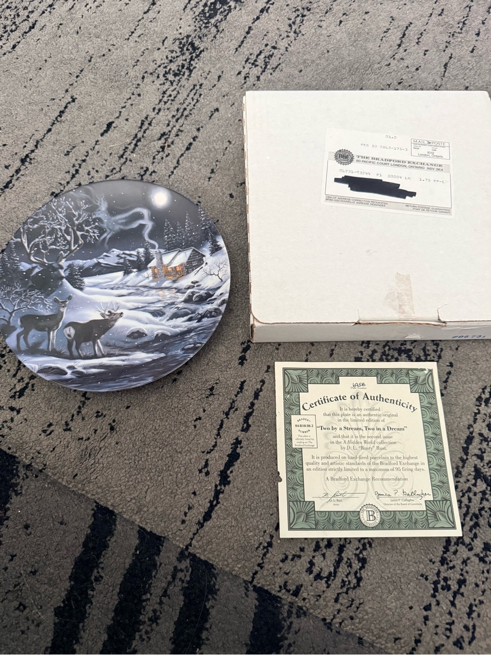 The Bradford Exchange Snowy Cabin Plate in Blue, White, Black